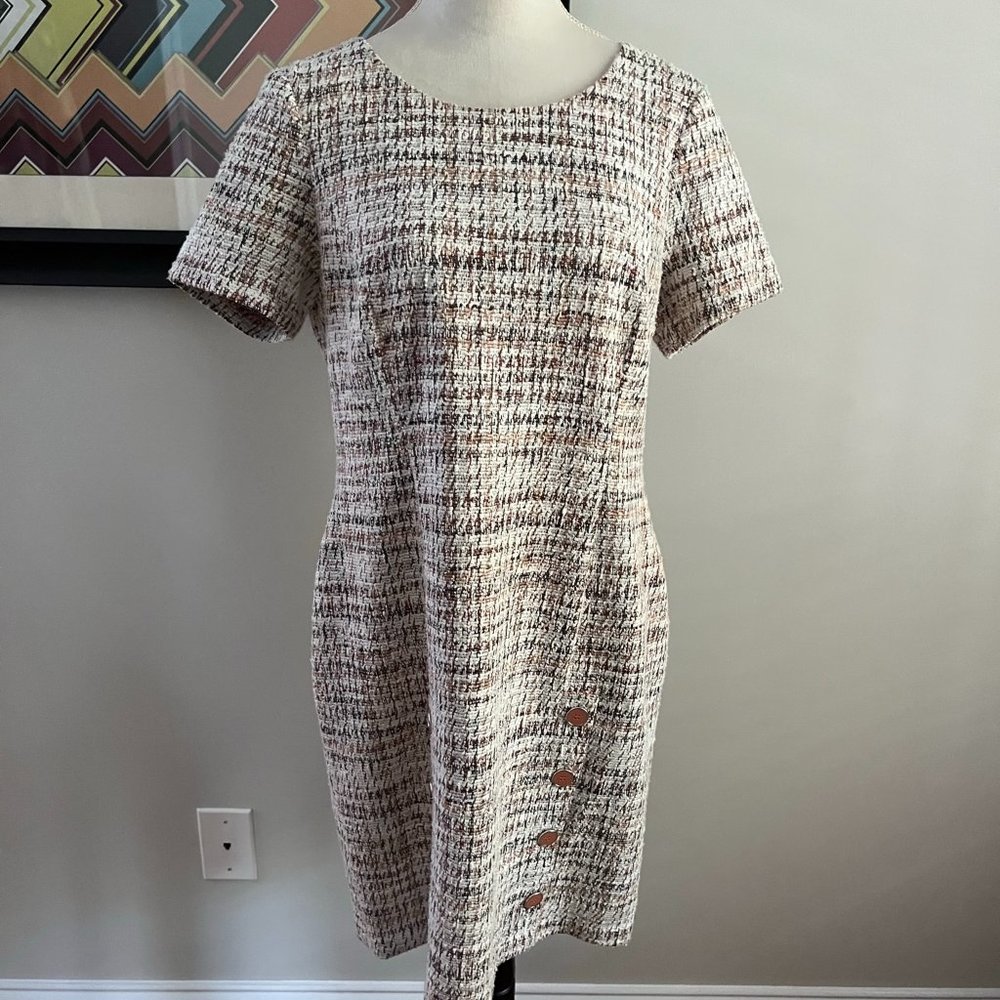 NWOT Connected Cream/Coral Boucle-Knit Sheath Dress 10